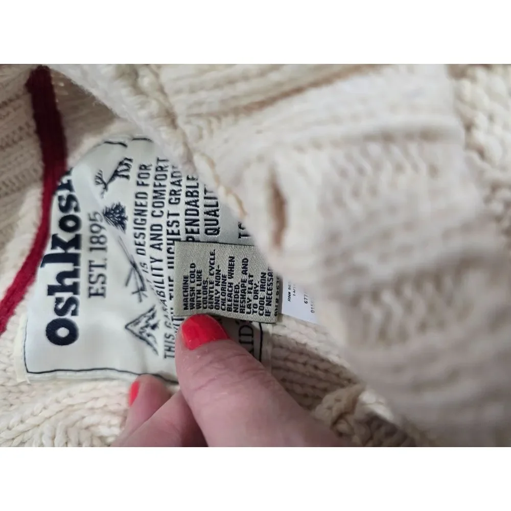 Wool Blend Cable Knit Off‎ White 14/16 Osh Kosh Knit Sweater 1/4 Button